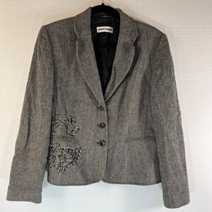 Gerry Weber Womens Herringbone Tweed Blazer Size 8‎ Embroidered Detail